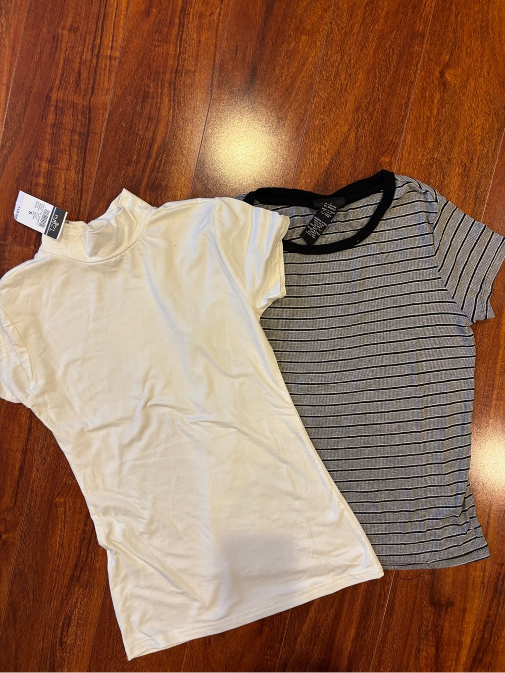 Rue21 White Mock Neck Tee & Gray Striped Ringer Tee - 2-Pack